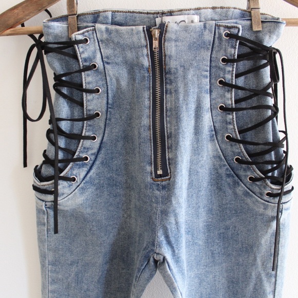 Mailinniao Lace Up Corsette Bodycon Vintage Wash Skinny Jeans XS preowned - Picture 4 of 14
